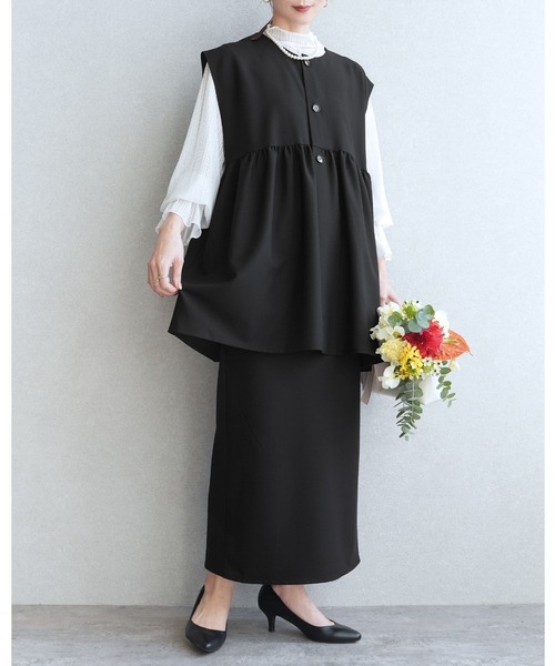 セール】ペプラムベスト×Hラインロングスカート2点セット（スーツ