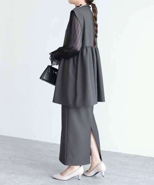 セール】ペプラムベスト×Hラインロングスカート2点セット（スーツ