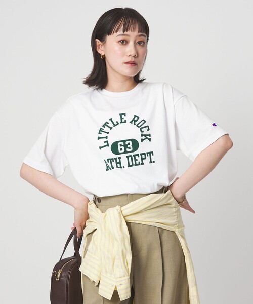 Champion(チャンピオン)の「【別注】<Champion>プリント Tシャツ(Tシャツ/カットソー・レディース・オフホワイト/ナチュラル/ブラック/ライトピンク・FREE)」の2枚目の写真