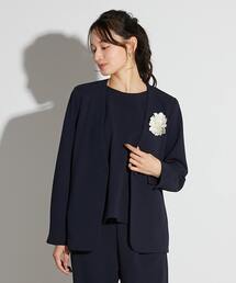 MELROSE claire（メルローズ クレール）の「【MELROSE CLAIRE noir】入卒園式・卒入学式・カットジョーゼットVジャケット（セットアップ可）（ノーカラージャケット）」