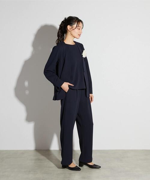 MELROSE claire（メルローズ クレール）の「【MELROSE CLAIRE noir】入卒園式・卒入学式・カットジョーゼットVジャケット（セットアップ可）（ノーカラージャケット・レディース・ダークネイビー/ブラック・4/3/2）」の4枚目の写真