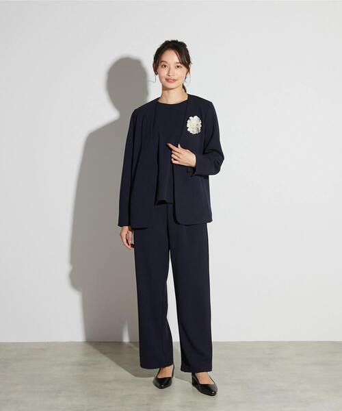 MELROSE claire（メルローズ クレール）の「【MELROSE CLAIRE noir】入卒園式・卒入学式・カットジョーゼットVジャケット（セットアップ可）（ノーカラージャケット・レディース・ダークネイビー/ブラック・4/3/2）」の5枚目の写真