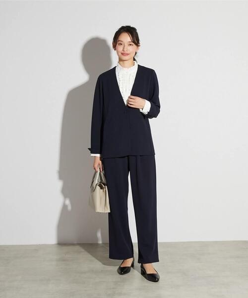 MELROSE claire（メルローズ クレール）の「【MELROSE CLAIRE noir】入卒園式・卒入学式・カットジョーゼットVジャケット（セットアップ可）（ノーカラージャケット・レディース・ダークネイビー/ブラック・4/3/2）」の6枚目の写真