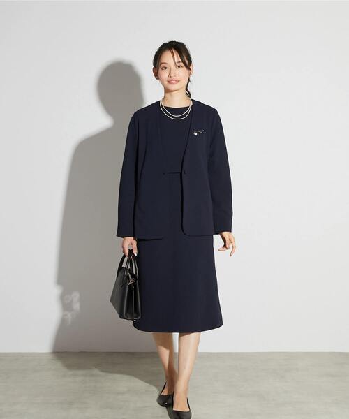 MELROSE claire（メルローズ クレール）の「【MELROSE CLAIRE noir】入卒園式・卒入学式・カットジョーゼットVジャケット（セットアップ可）（ノーカラージャケット・レディース・ダークネイビー/ブラック・4/3/2）」の7枚目の写真