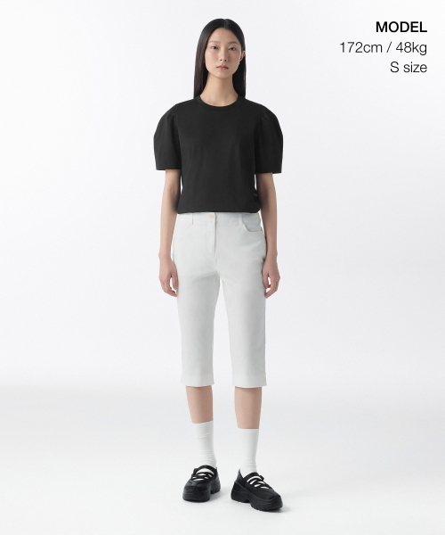 MUSINSA STANDARD WOMAN（ムシンサスタンダードウーマン）の「ウィメンズシルケットパフスリーブTシャツ[ブラック]（Tシャツ/カットソー・レディース・その他・SMALL/MEDIUM/LARGE/X-SMALL）」の2枚目の写真