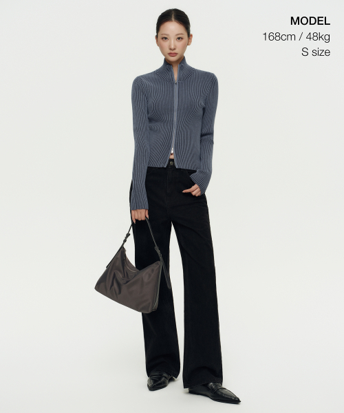 MUSINSA STANDARD WOMAN（ムシンサスタンダードウーマン）の「ウィメンズツートンリブスリムニットジップアップ[ブルーグレー]（カーディガン/ボレロ・レディース・その他・X-SMALL/SMALL/MEDIUM/LARGE）」の5枚目の写真