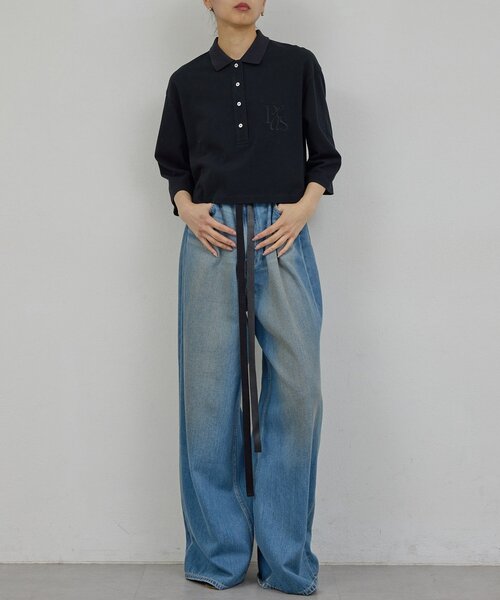 GALLARDAGALANTE(ガリャルダガランテ)の「【PEAS】レザーベルト付きソフトデニム(デニムパンツ・レディース・ブルー・0/1)」の3枚目の写真