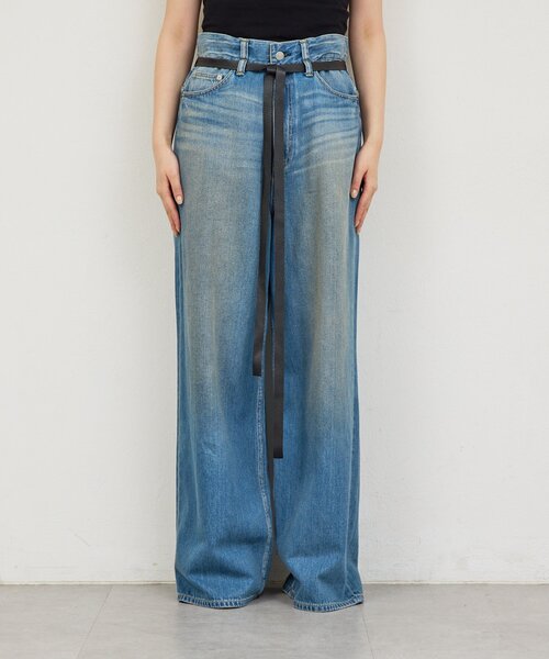 GALLARDAGALANTE(ガリャルダガランテ)の「【PEAS】レザーベルト付きソフトデニム(デニムパンツ・レディース・ブルー・0/1)」の5枚目の写真