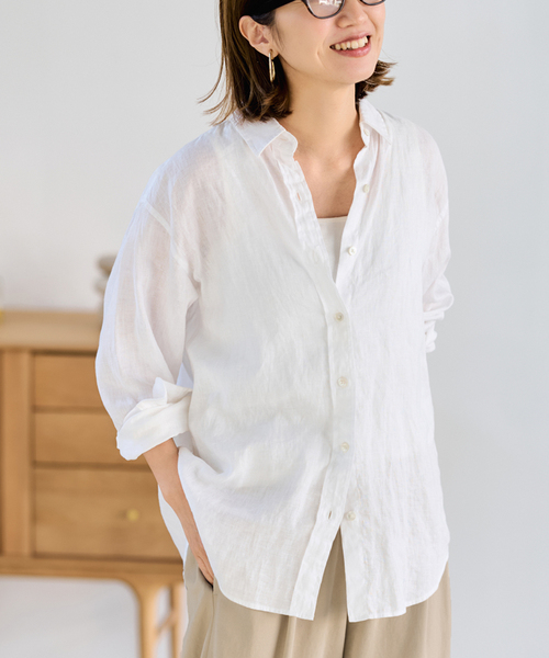 FRAMeWORK(フレームワーク)の「≪新色 / 追加≫フレンチリネンレギュラーシャツ(シャツ/ブラウス・レディース・ホワイト/ブラウン/グリーン/ピンク/ブルー/ネイビー/ダークブルー・FREE)」の1枚目の写真