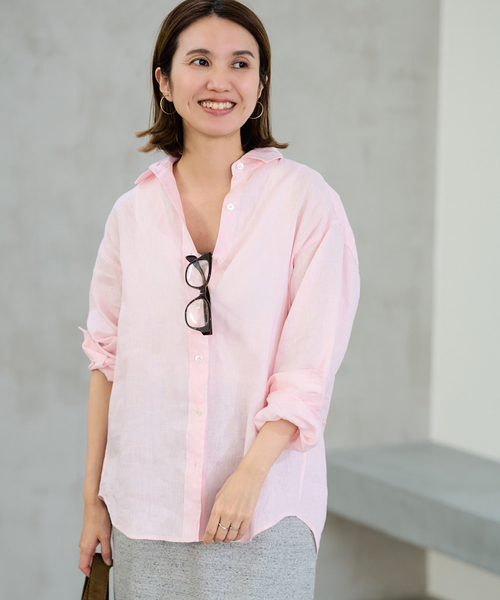 FRAMeWORK(フレームワーク)の「≪新色 / 追加≫フレンチリネンレギュラーシャツ(シャツ/ブラウス・レディース・ホワイト/ブラウン/グリーン/ピンク/ブルー/ネイビー/ダークブルー・FREE)」の7枚目の写真