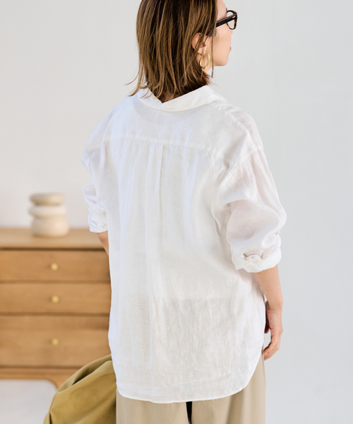 FRAMeWORK(フレームワーク)の「≪新色 / 追加≫フレンチリネンレギュラーシャツ(シャツ/ブラウス・レディース・ホワイト/ブラウン/グリーン/ピンク/ブルー/ネイビー/ダークブルー・FREE)」の10枚目の写真