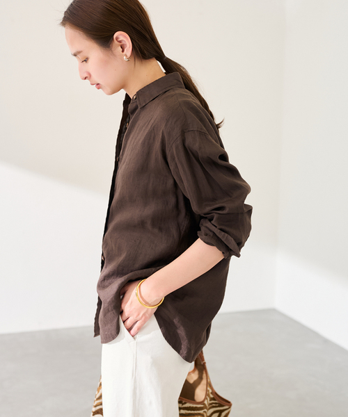 FRAMeWORK(フレームワーク)の「≪新色 / 追加≫フレンチリネンレギュラーシャツ(シャツ/ブラウス・レディース・ホワイト/ブラウン/グリーン/ピンク/ブルー/ネイビー/ダークブルー・FREE)」の14枚目の写真