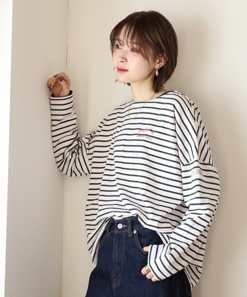 Arinomama(アリノママ)の「+Arinomama カジュアルライクダブルカフスボーダーT 長袖(Tシャツ/カットソー・レディース・ピンク系その他/ホワイト×ネイビー/ブラック×グレー/ホワイト×ブラウン・FREE)」の4枚目の写真
