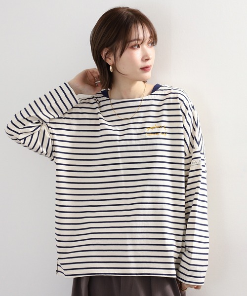 Arinomama(アリノママ)の「+Arinomama カジュアルライクダブルカフスボーダーT 長袖(Tシャツ/カットソー・レディース・ピンク系その他/ホワイト×ネイビー/ブラック×グレー/ホワイト×ブラウン・FREE)」の1枚目の写真