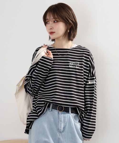 Arinomama(アリノママ)の「+Arinomama カジュアルライクダブルカフスボーダーT 長袖(Tシャツ/カットソー・レディース・ピンク系その他/ホワイト×ネイビー/ブラック×グレー/ホワイト×ブラウン・FREE)」の2枚目の写真