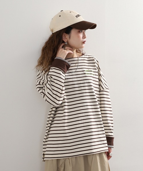 Arinomama(アリノママ)の「+Arinomama カジュアルライクダブルカフスボーダーT 長袖(Tシャツ/カットソー・レディース・ピンク系その他/ホワイト×ネイビー/ブラック×グレー/ホワイト×ブラウン・FREE)」の8枚目の写真