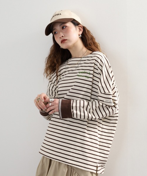Arinomama(アリノママ)の「+Arinomama カジュアルライクダブルカフスボーダーT 長袖(Tシャツ/カットソー・レディース・ピンク系その他/ホワイト×ネイビー/ブラック×グレー/ホワイト×ブラウン・FREE)」の9枚目の写真