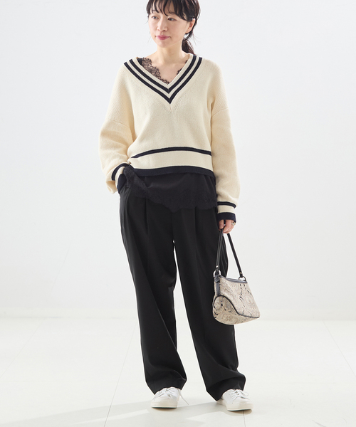 journal standard L'essage（ジャーナルスタンダードレサージュ）の「無地/ストライプテーパードパンツ（スラックス・レディース・ブラック/ネイビー・38/36）」の9枚目の写真