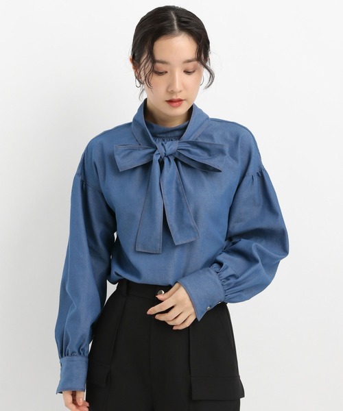 Andemiu（アンデミュウ）の「デニムボウタイブラウス641623（シャツ/ブラウス・レディース・ブルー/ネイビー・FREE）」の19枚目の写真