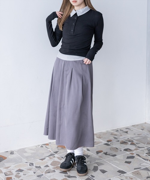 CLEAR BASIC（クリアベーシック）の「タックスカート[オフィスカジュアル 着回し抜群 大人]（スカート・レディース・ブラック/グレー・S/M）」の10枚目の写真