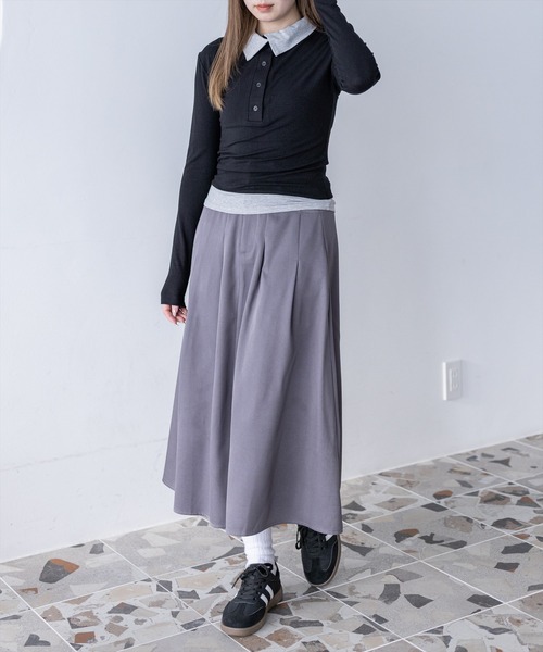 CLEAR BASIC（クリアベーシック）の「タックスカート[オフィスカジュアル 着回し抜群 大人]（スカート・レディース・ブラック/グレー・S/M）」の11枚目の写真