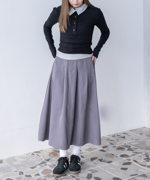 CLEAR BASIC（クリアベーシック）の「タックスカート[オフィスカジュアル 着回し抜群 大人]（スカート・レディース・ブラック/グレー・S/M）」の12枚目の写真