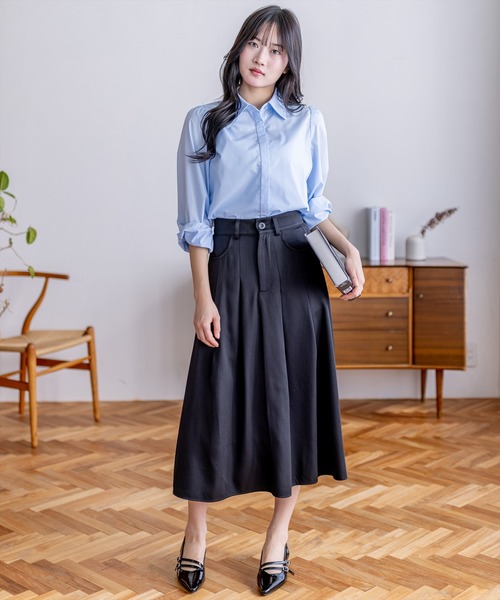 CLEAR BASIC（クリアベーシック）の「タックスカート[オフィスカジュアル 着回し抜群 大人]（スカート・レディース・ブラック/グレー・S/M）」の3枚目の写真