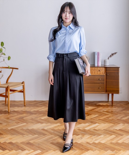 CLEAR BASIC（クリアベーシック）の「タックスカート[オフィスカジュアル 着回し抜群 大人]（スカート・レディース・ブラック/グレー・S/M）」の4枚目の写真
