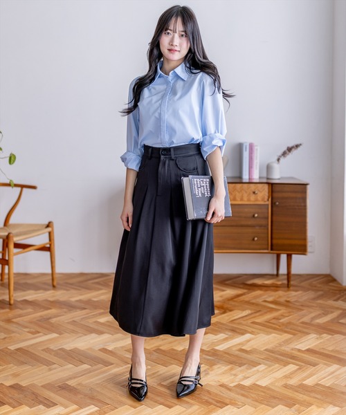 CLEAR BASIC（クリアベーシック）の「タックスカート[オフィスカジュアル 着回し抜群 大人]（スカート・レディース・ブラック/グレー・S/M）」の7枚目の写真