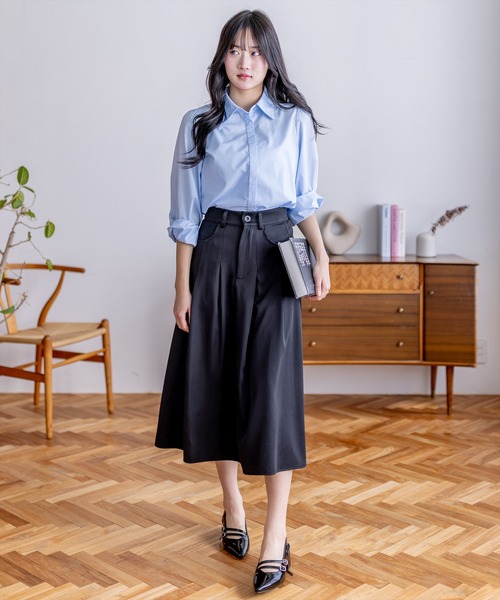 CLEAR BASIC（クリアベーシック）の「タックスカート[オフィスカジュアル 着回し抜群 大人]（スカート・レディース・ブラック/グレー・S/M）」の8枚目の写真