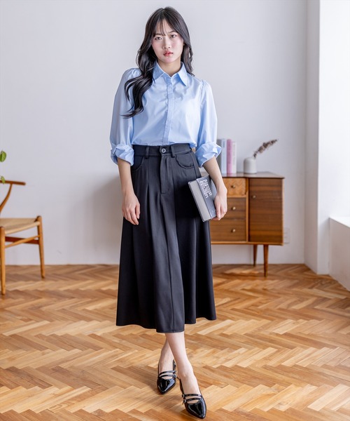 CLEAR BASIC（クリアベーシック）の「タックスカート[オフィスカジュアル 着回し抜群 大人]（スカート・レディース・ブラック/グレー・S/M）」の9枚目の写真