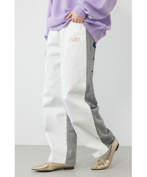 RODEO CROWNS WIDE BOWL(ロデオクラウンズワイドボウル)の「BIG sign logo コンビパンツ(デニムパンツ・レディース・アイボリー/ブラック/ライトブルー・SMALL/MEDIUM)」の3枚目の写真