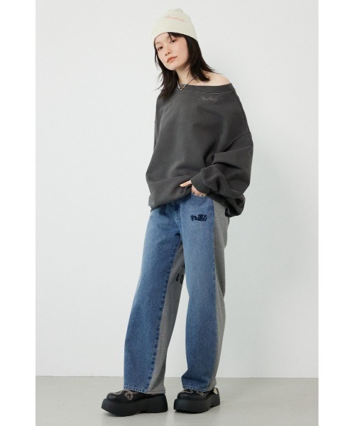 RODEO CROWNS WIDE BOWL(ロデオクラウンズワイドボウル)の「BIG sign logo コンビパンツ(デニムパンツ・レディース・アイボリー/ブラック/ライトブルー・SMALL/MEDIUM)」の12枚目の写真