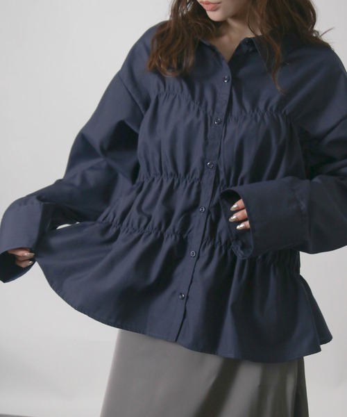 Social GIRL(ソーシャルガール)の「ウエストシャーリングブラウス ペプラムブラウス シャツブラウス 長袖(シャツ/ブラウス・レディース・ネイビー/オフホワイト/サックスブルー/ベージュ/チャコール・M)」の22枚目の写真