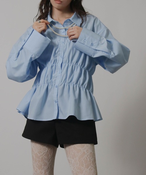 Social GIRL(ソーシャルガール)の「ウエストシャーリングブラウス ペプラムブラウス シャツブラウス 長袖(シャツ/ブラウス・レディース・ネイビー/オフホワイト/サックスブルー/ベージュ/チャコール・M)」の12枚目の写真