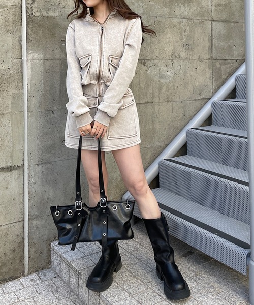 ROGER AND RAW（ロジャーアンドロウ）の「[セットアップ/上下セット] ピグメント加工ポケットデザインセットアップ（セットアップ・レディース・ブラック/ベージュ・FREE）」の14枚目の写真