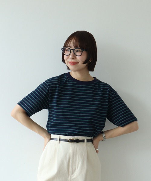 PAR ICI(パーリッシィ)の「マルチボーダー 半袖Tシャツ(Tシャツ/カットソー・レディース・ブルー/アイボリー/グリーン/ネイビー・FREE)」の4枚目の写真