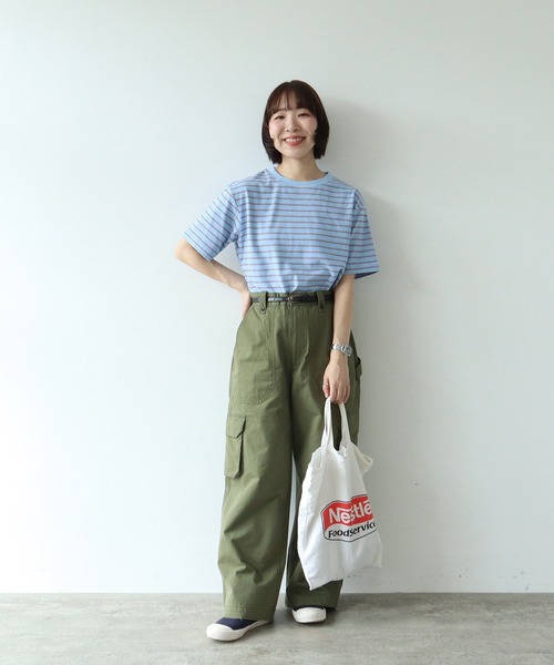 PAR ICI(パーリッシィ)の「マルチボーダー 半袖Tシャツ(Tシャツ/カットソー・レディース・ブルー/アイボリー/グリーン/ネイビー・FREE)」の2枚目の写真