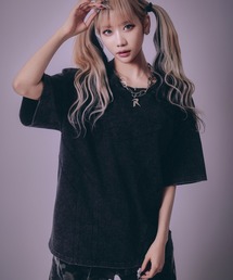 【P.N UNDERGROUND】切替アップリケ 刺繍 ショート丈 ワイドTシャツ