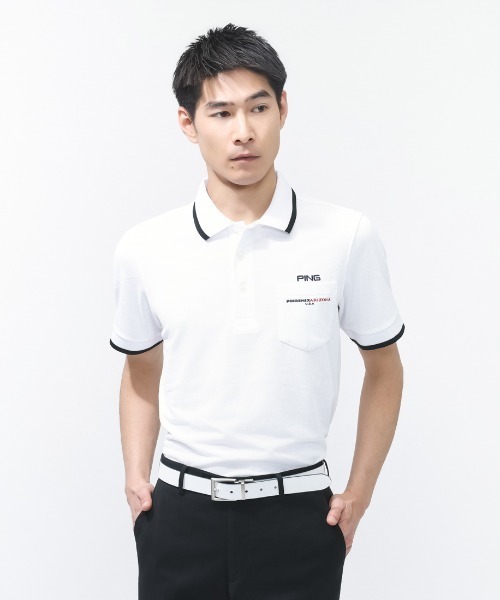 PING（ピン）の「ピン  半袖ラインスナップテックスポロシャツ（Tシャツ/カットソー・メンズ・ネイビー/ホワイト・M/L/LL）」の2枚目の写真