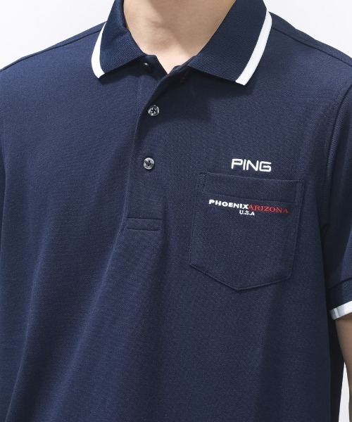 PING（ピン）の「ピン  半袖ラインスナップテックスポロシャツ（Tシャツ/カットソー・メンズ・ネイビー/ホワイト・M/L/LL）」の6枚目の写真