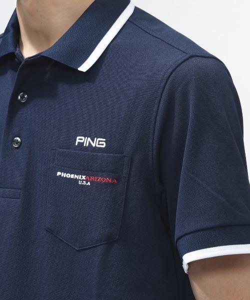 PING（ピン）の「ピン  半袖ラインスナップテックスポロシャツ（Tシャツ/カットソー・メンズ・ネイビー/ホワイト・M/L/LL）」の7枚目の写真