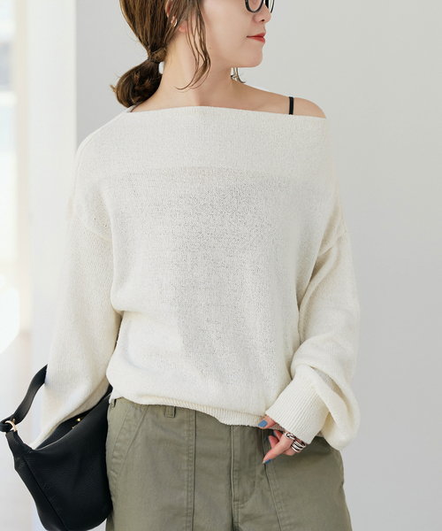 Spick & Span(スピックアンドスパン)の「シルクコンペーパーヤーンニュアンスネックニット(ニット/セーター・レディース・ホワイト/ベージュ・FREE)」の5枚目の写真