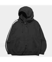 SOMEPLACE MAN（サムプレイス・マン）の「ミニマル袖パイピングソフト配色ラインニットフードジップアップ[ブラック]（パーカー）」