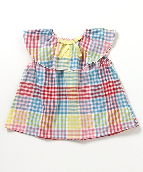 apres les cours（アプレレクール）の「【WEB限定】2WAYフリル衿チュニック（シャツ/ブラウス・キッズ・ブラウン/チェック/ストライプ/その他3・140/130/120/110/100/90/80）」の4枚目の写真