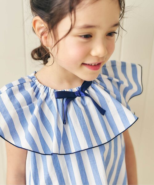 apres les cours（アプレレクール）の「【WEB限定】2WAYフリル衿チュニック（シャツ/ブラウス・キッズ・ブラウン/チェック/ストライプ/その他3・140/130/120/110/100/90/80）」の7枚目の写真