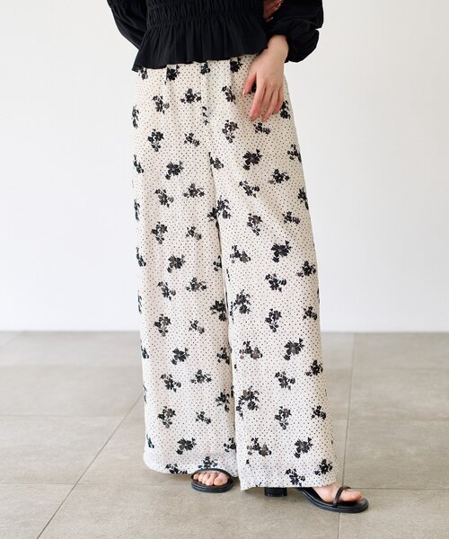 Drawdrawers flower dot コットンパンツ 花柄 ホワイト Drawdrawers