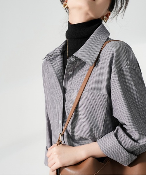 AMAJI(アマジ)の「ストライプシャツ(シャツ/ブラウス・レディース・ブルー/グレー/イエロー/グリーン・LARGE/MEDIUM/SMALL/X-LARGE)」の1枚目の写真