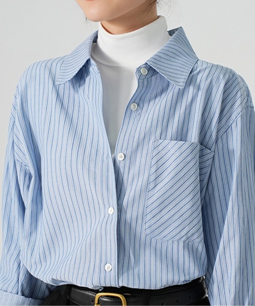 AMAJI(アマジ)の「ストライプシャツ(シャツ/ブラウス・レディース・ブルー/グレー/イエロー/グリーン・LARGE/MEDIUM/SMALL/X-LARGE)」の3枚目の写真