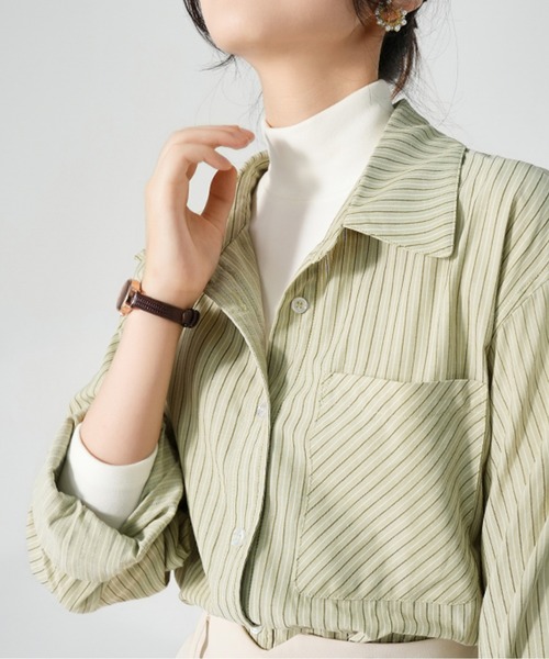 AMAJI(アマジ)の「ストライプシャツ(シャツ/ブラウス・レディース・ブルー/グレー/イエロー/グリーン・LARGE/MEDIUM/SMALL/X-LARGE)」の7枚目の写真